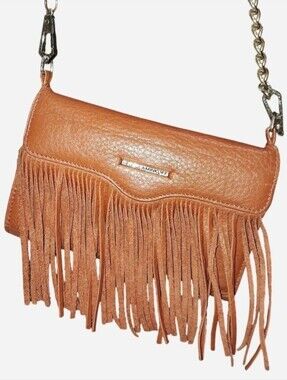 Rebecca Minkoff Mini Purse Phone Wallet Holder Brown Genuine Leather with Fringe